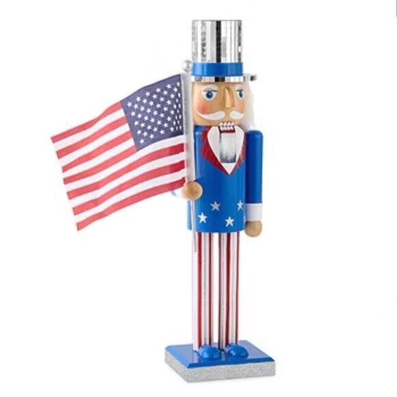 Patriotic Wood Nutcracker 14” Womens Boy 4th Of July USA Holiday Home Decor - Picture 1 of 3